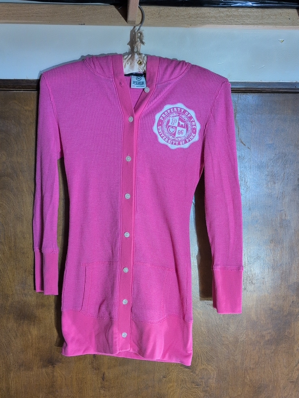 Victoria's Secret PINK Hot Pink Hooded Button-Up Cardigan